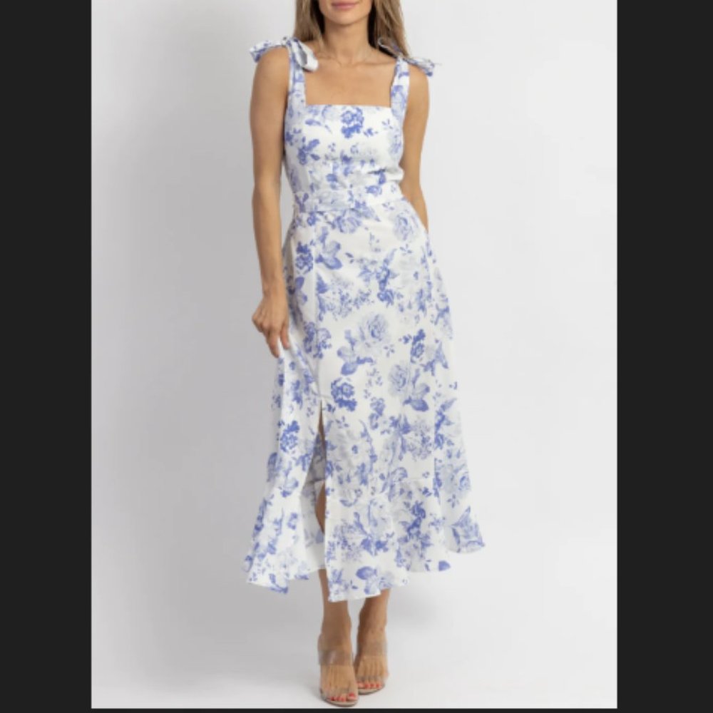 Sea Blooms Tie Strap Midi Dress